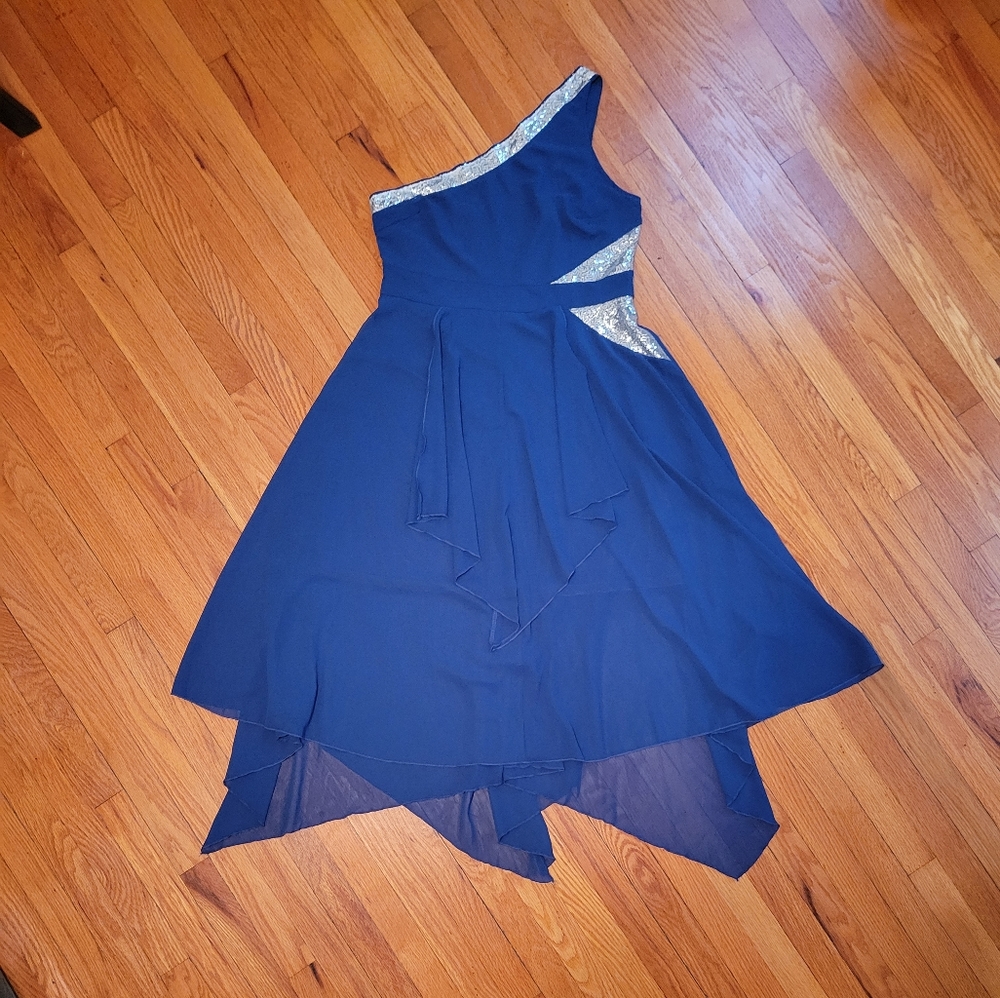 NWOT - Blue & Silver Sequin One-Shoulder Dress XL